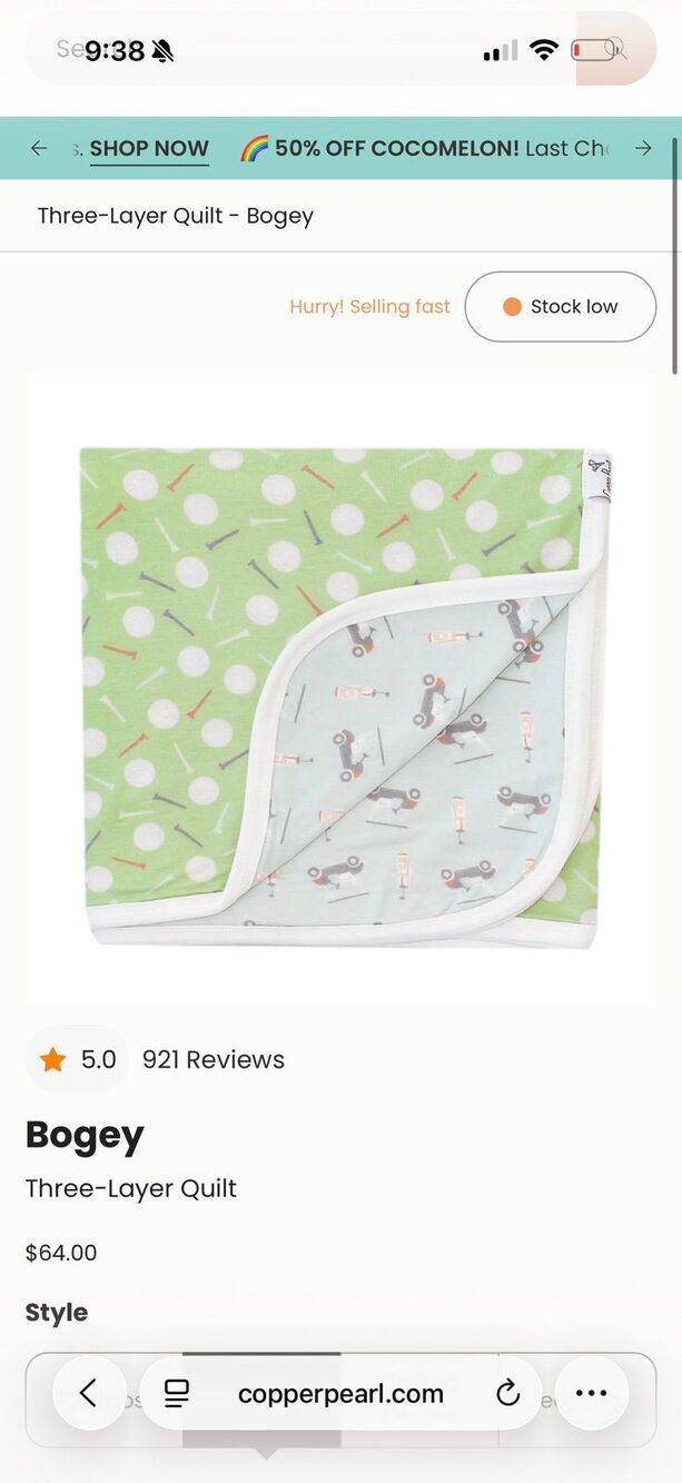 Copper Pearl Golfing Baby Blanket Quilt